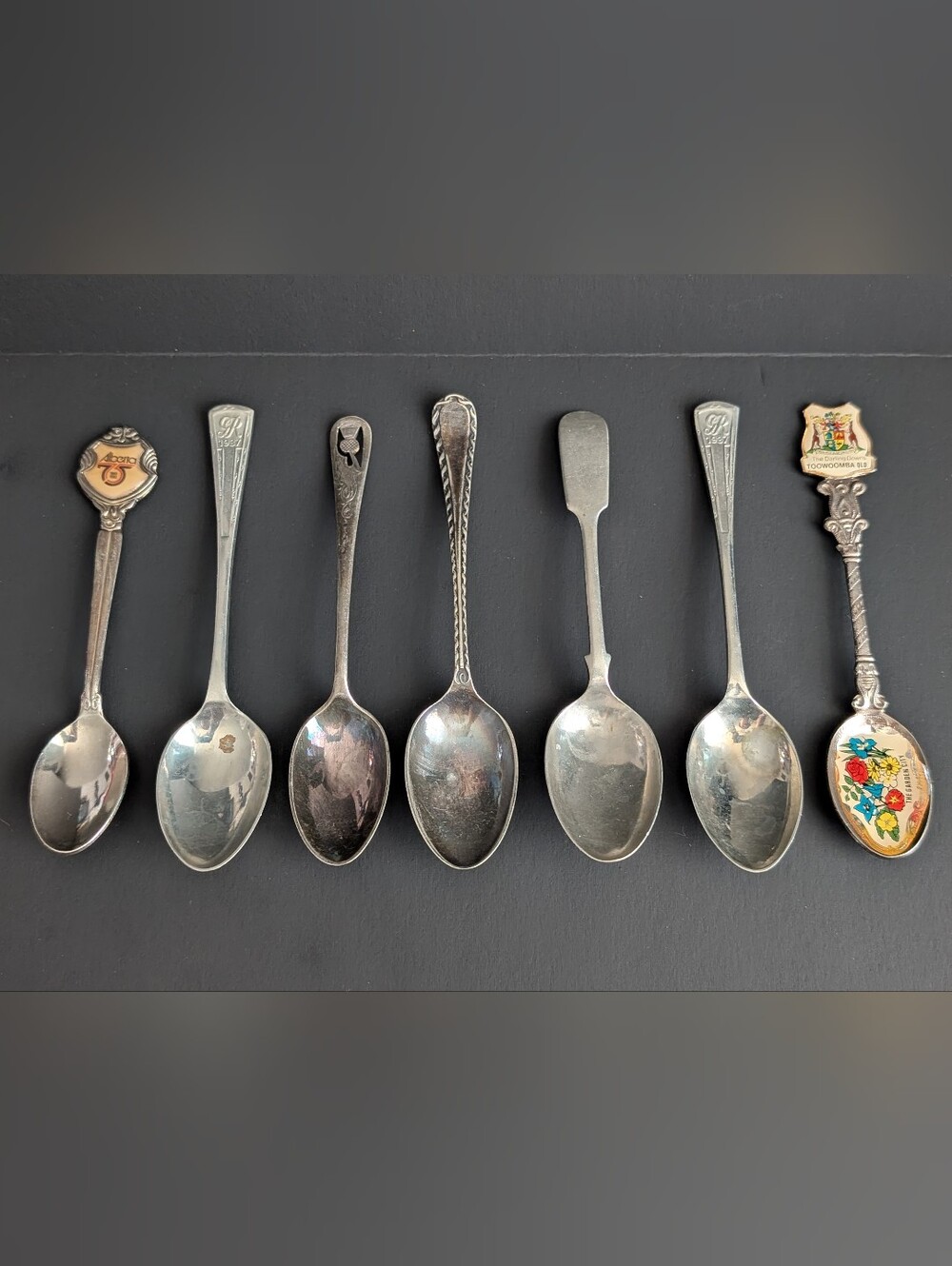 Vintage Silver Plated Souvenir Spoon Lot -7 Spoons, Royal, Travel, Collectible
